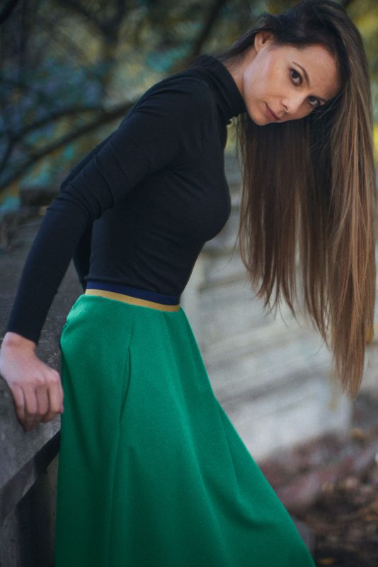 Bright green skirt